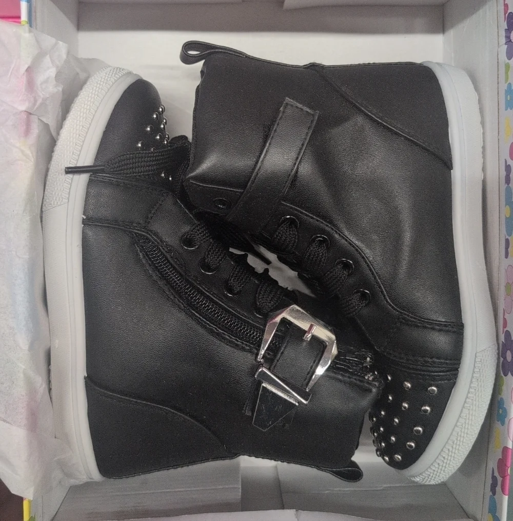 Stylish Black Kids Shoes with Studded Design Size 12